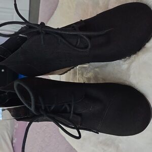 BOBS from Skechers Black -  Memory Foam Wedge Bootie